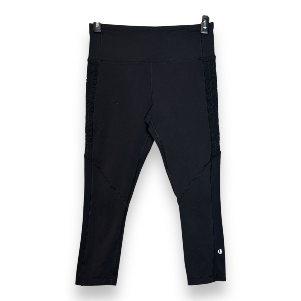 Lululemon Womens Spandex Textured Elastic Waist Fitted Lined Leggings Black Sz 8